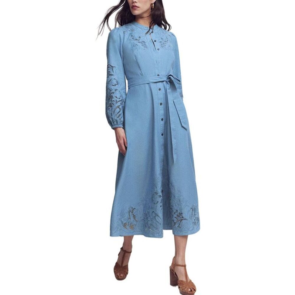 Boden Womens  Mae Linen-Blend Shirt Dress, Blue